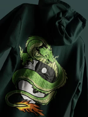 Green Dragon Yin & Yang Hoodie for men back printed design, Best Hoodies For men and Women in Bangalore