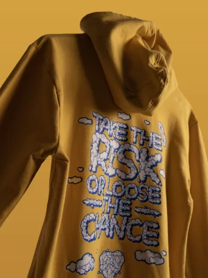 Spectra Yellow Cloudy Hoodie for women back printed design, Best Hoodies For men and Women in Bangalore